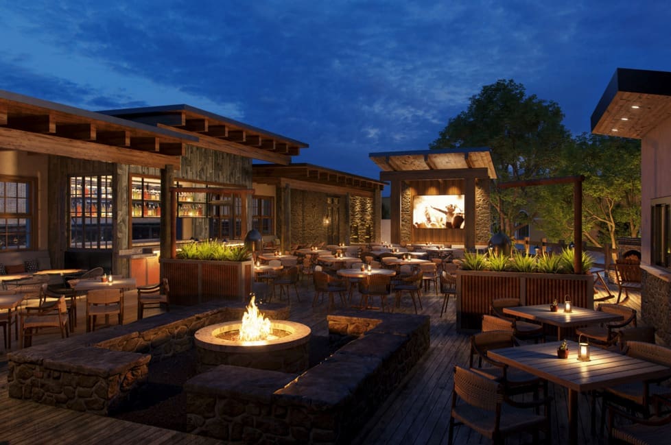 The outdoor patio at Cattlemen's will feature a stone fire pit, a large screen to watch sports, and lots of seating for live music performances curated by Sheridan and his team. (Courtesy rendering)